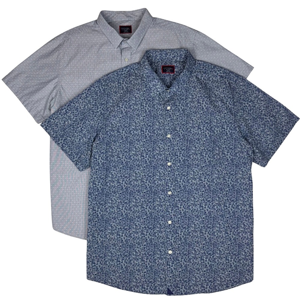 UNTUCKit Men's Short-Sleeve Button-Down Shirts — Blue Floral & Light Gray Pair